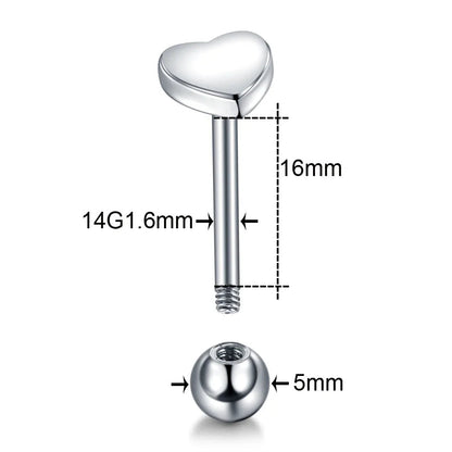 1PC Stainless Steel Heart Shaped Tongue Ring Barbell Tongue Piercing Cute Bar Ear Tragus Studs Labret Piercing Body Jewelry Good Vibrations