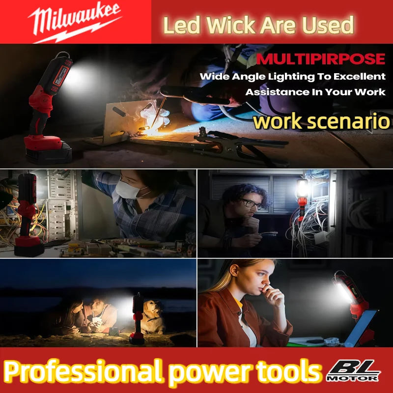 Milwaukee LED Work Light Super Bright 90 DegreeClip on Light Lithium M18 Flood Light Outdoor Lighting Camping Battery 20V Good Vibrations