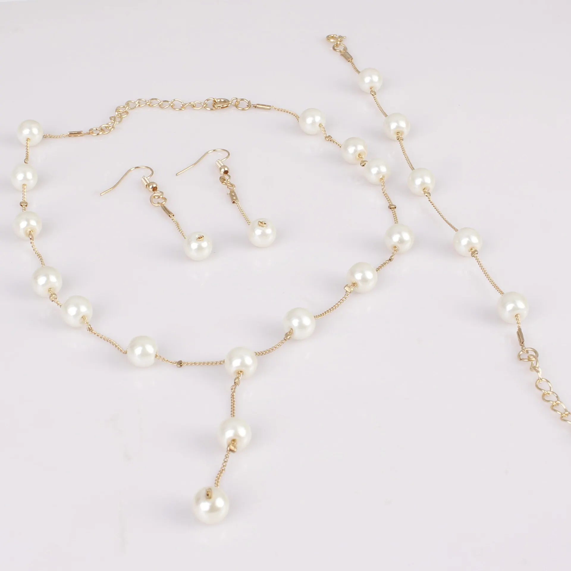4pcs Gold-color Necklace Earring Bracelet Set Ladies Elegant Imitation-Pearls Collection Temperament Tassel Jewelry Good Vibrations Adult Super Store