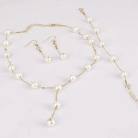 4pcs Gold-color Necklace Earring Bracelet Set Ladies Elegant Imitation-Pearls Collection Temperament Tassel Jewelry Good Vibrations Adult Super Store