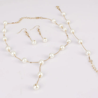 4pcs Gold-color Necklace Earring Bracelet Set Ladies Elegant Imitation-Pearls Collection Temperament Tassel Jewelry Good Vibrations Adult Super Store