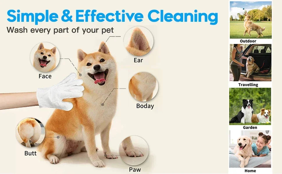 6pcs Unscented Extra Thick Pet Cleaning Wipes for Dogs & Cats,Dog Washing Bathing Deodorizing Grooming Gloves for Daily Care Good Vibrations