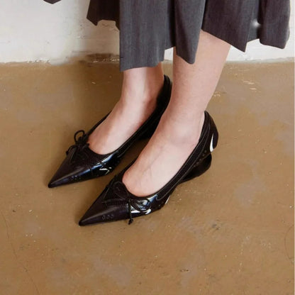 Women's High Heels Bow Mary Jane Shoes New Designer Shallow Single Shoes Non-Slip Women Casual Shoes Slip on Pointed Toe Pumps Good Vibrations
