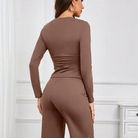 Women drawstring Set Soft Home Clothes Wide-leg Pant Long Sleeve Round Neck Top Comfortable Yoga Outfit Pullover Sleepwear 2025 Good Vibrations