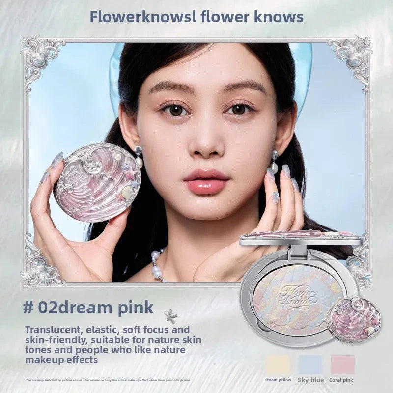 Flower Knows Shell Pearl Collection Baked Powder Mixed Color Honey Powder Clear Matte Makeup Setting Powder Natural Bronze Glow Good Vibrations