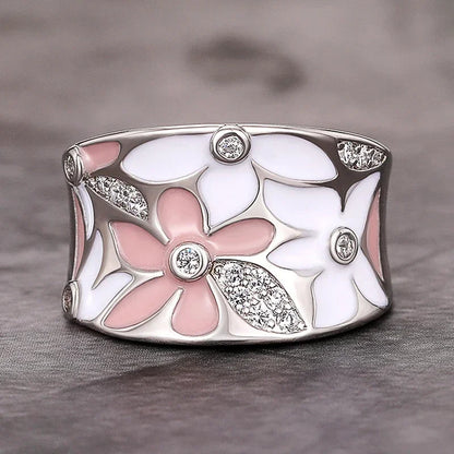 2026 Aesthetic Enamel Flower Finger Ring for Women Wedding Party New 2026  Silver Color Luxury Cubic Zirconia Jewelry Gift Good Vibrations