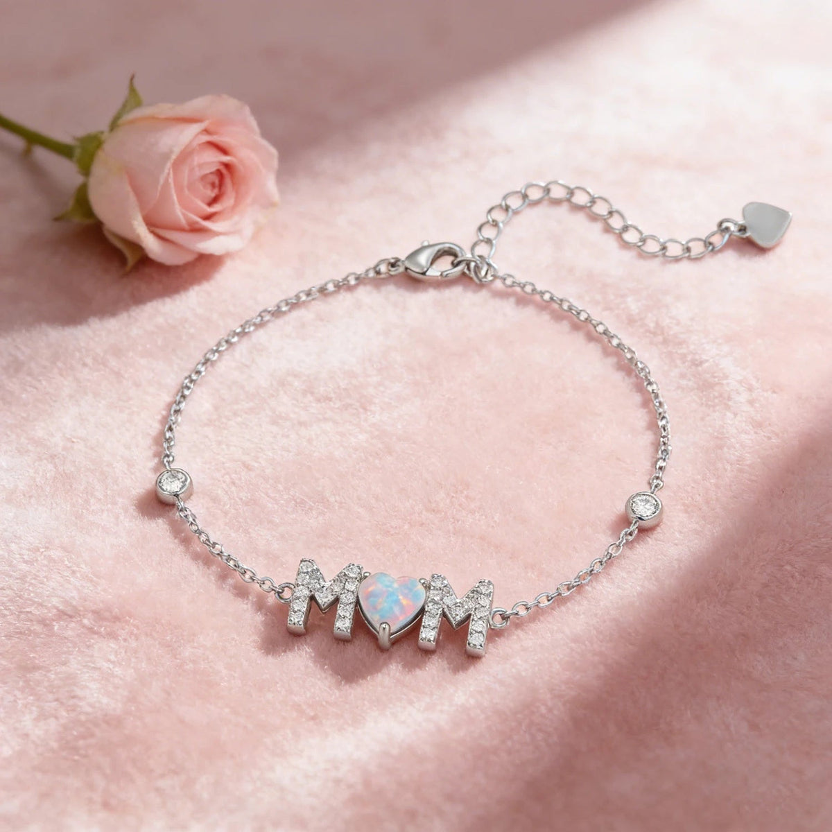 Gifts for Mother from Child,Family Love Jewelry,White Opal & Cubic Zircon,Sentimental MOM Bracelet Perfect for Mother's Day Gift Good Vibrations