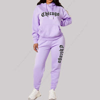 Women's Sets Hoodies Pants 2 Piece Outfits Aesthetic Sportswear Sweatsuit Chicago Graphic Letter Print Plus Size Pink Tracksuit Good Vibrations