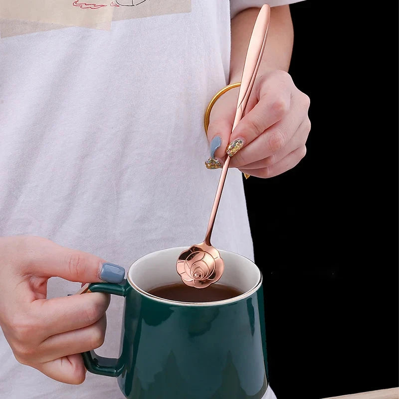 4Pcs Flower Spoon Set Small Teaspoon Coffee Spoon Cute Ice Cream Dessert Spoon Silver Gold Stainless Steel Tableware Accessories Good Vibrations