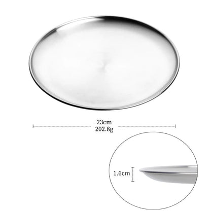 Stainless Steel Dinner Plates European Style Dessert Plate Kitchen Serving Dishes Salad Plate Cake Tray Western Steak Round Tray Good Vibrations