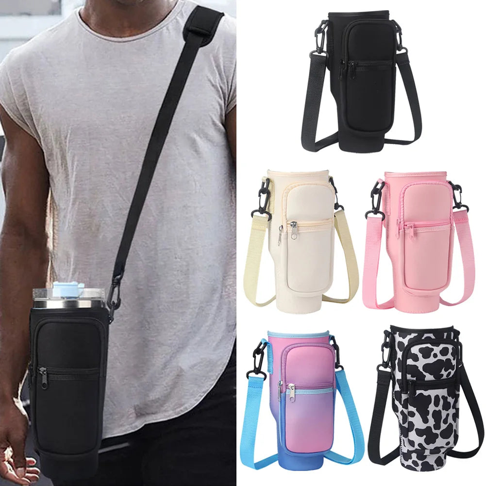 Portable Water Bottle Carrier Bag with Phone Pocket for Stanley 40oz Tumbler with Handle Neoprene Water Bottle Holder Pouch Good Vibrations