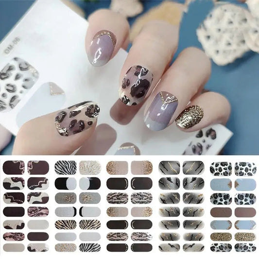 14 Strips Leopard Print Semi-Cured Gel Nail Decals 3D Gradient Waterproof Full Cover Flakes Nail Sticker DIY Adhesive Nail Wraps Good Vibrations
