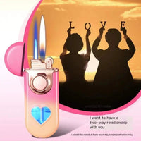 Metal Love Double Flame Butane Gas Lighter Creative LED Blue Light Transparent Gas Window Grinding Wheel Ignition Cigar Lighters Good Vibrations Adult Super Store