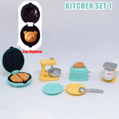 DIY Dollhouse Bear Biscuits 1/12 Miniature Furniture Toaster Oven Mixer Electronic Scale Model Set Kitchen Toys For Girl Gift Good Vibrations