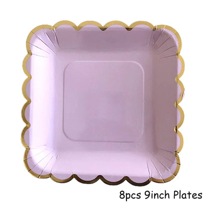 Purple Gold Party Paper Cup Plate Straw For Birthday Carnival Kids Favors Wedding Decor Disposable Tableware Party Supplies Good Vibrations