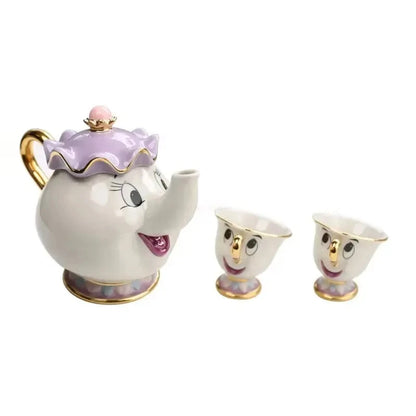 Disney Beauty And The Beast Teapot Cute Cartoon Coffee Pots Mug Mrs Potts Chip Cup Tea Pots Tea Cup Set Home Decor Ornament Gift Good Vibrations