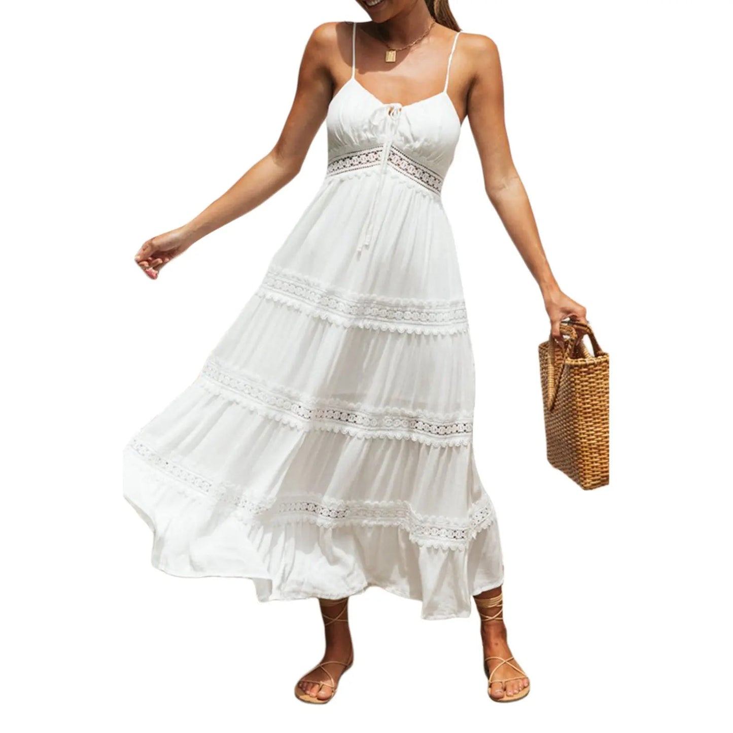 Trendy Casual Summer White Dress for Women Cover-ups Outfits New Boho Hippie Chic Long Maxi Dresses Elegant Party Beachwear Good Vibrations