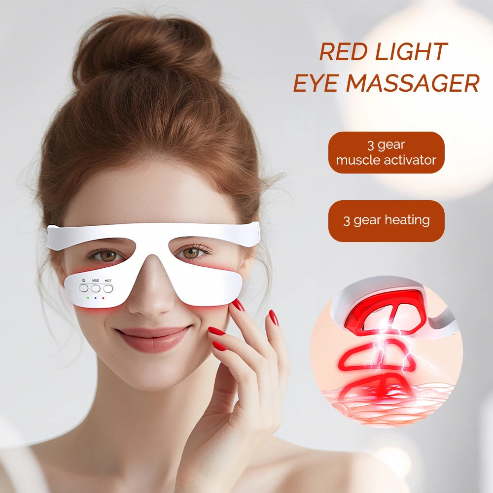 Electric Eye Massager Red Light Relieves Eye Fatigue Eyes Massage Glasses Hot Compress Eye Glasses Massager Dark Circles Remover Good Vibrations