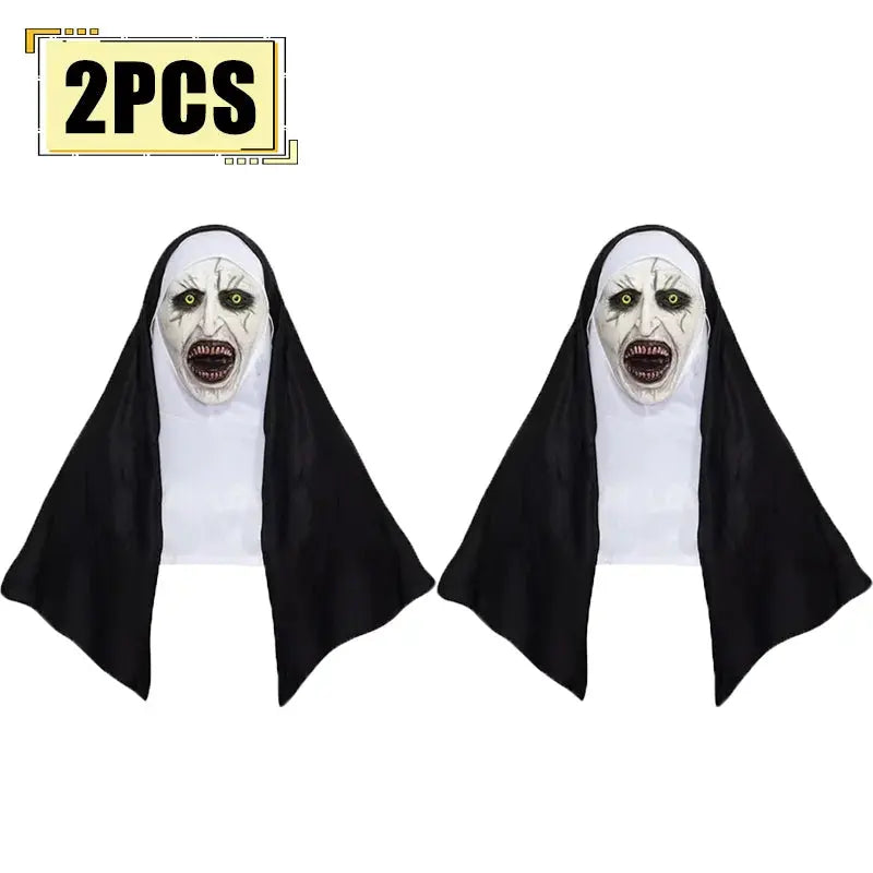 Horror The Nun Mask Cosplay Scary Bloody Demon Ghost Face Latex Masks With Headscarf Halloween Party Costume Props Deluxe Good Vibrations