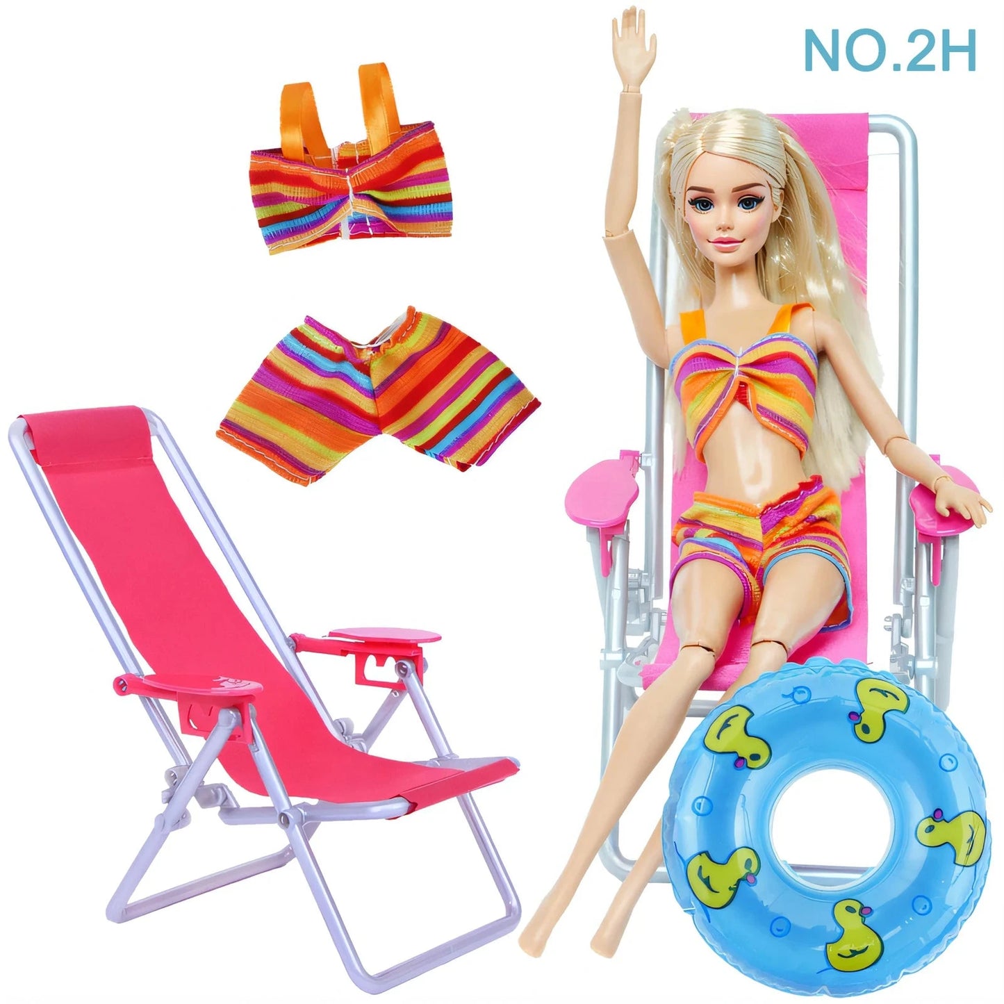 Doll Swimwear Ba Doll Bie 1/6 Summer Lifebuoy Rings Bikini Slipper Chair Beach Clothes 11.5 Inch Doll 30cm Accessories Good Vibrations