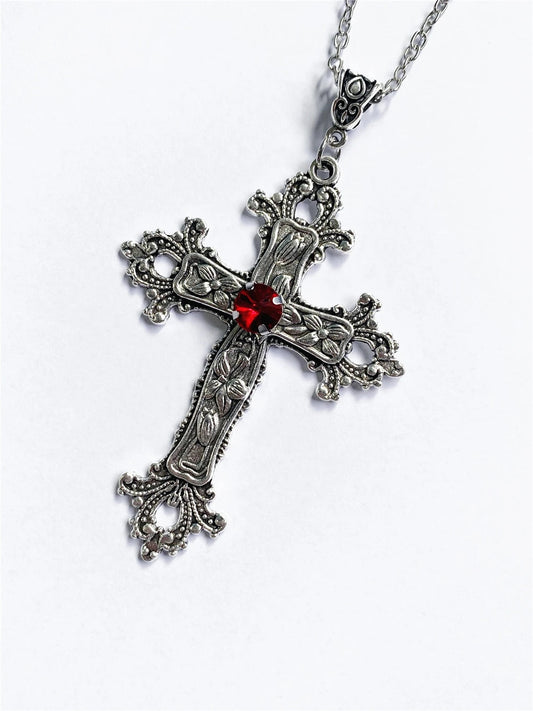 Y2K Punk Crystal Big Cross Pendant Necklaces for Women Men Gothic Irregular Cross Clavicle Chain Necklaces Jewelry Good Vibrations