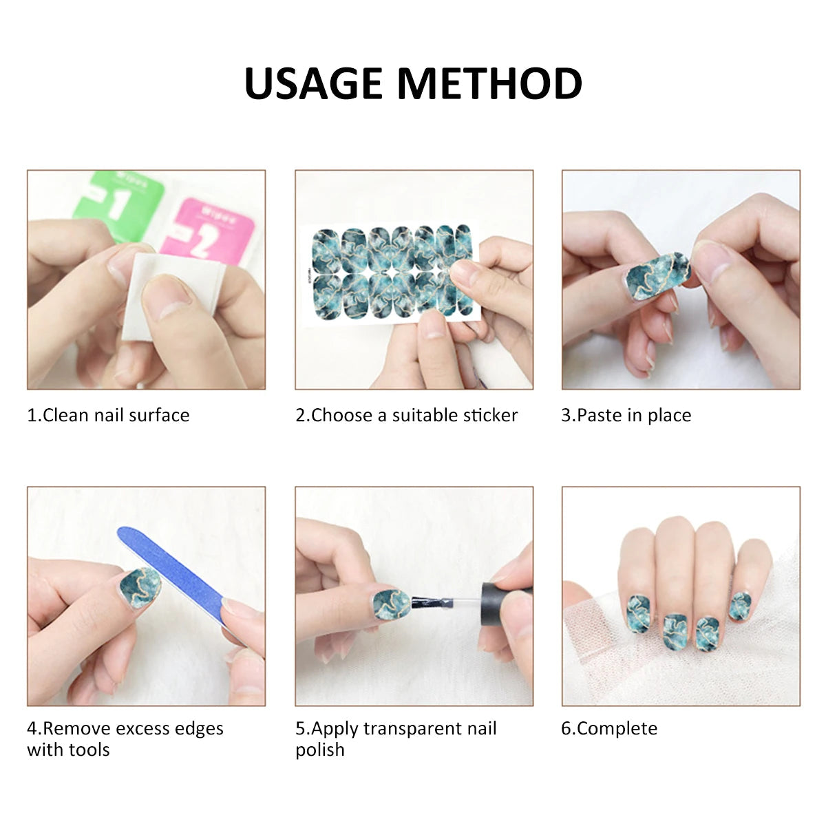 10/12 Sheets Self-adhesive Nail Stickers With Nail File Full Pack Nail Stickers Creative DIY Nail Art Decals Girls Color Fashion Good Vibrations