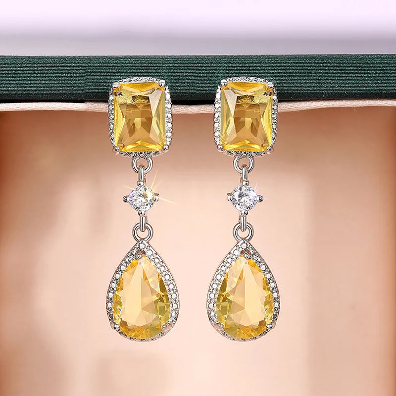 2026 Fashion Bright Yellow Crystal Earrings Female Engagement Party Jewelry Temperament Women Wedding Ceremony Accessories Good Vibrations