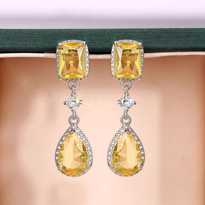 2026 Fashion Bright Yellow Crystal Earrings Female Engagement Party Jewelry Temperament Women Wedding Ceremony Accessories Good Vibrations