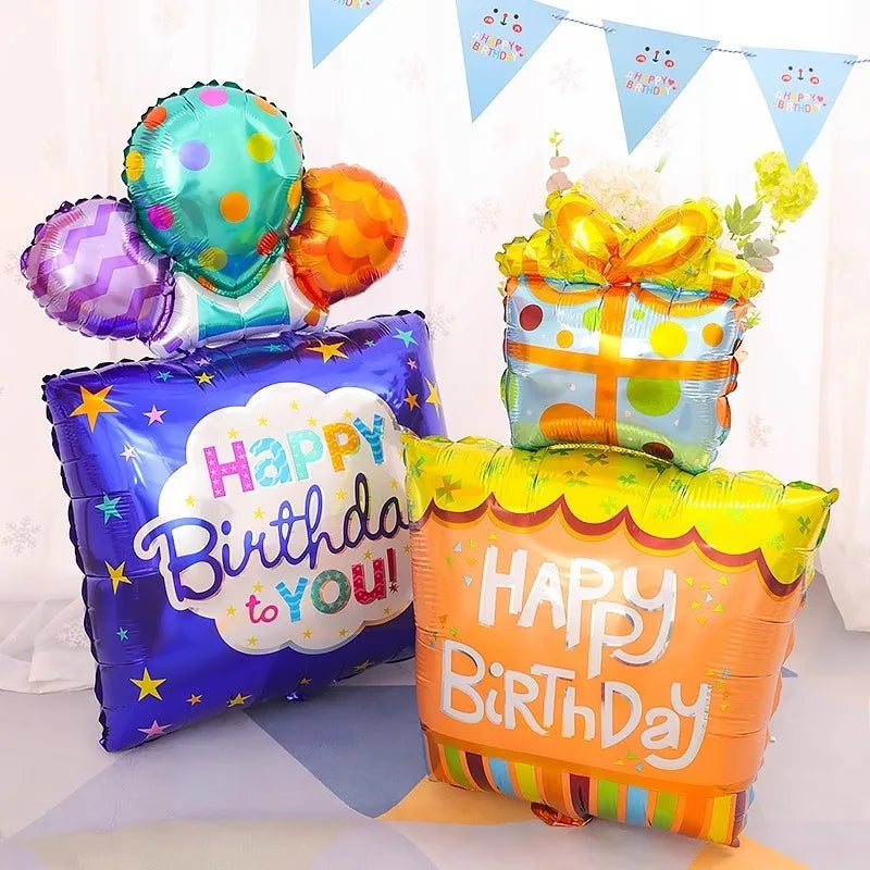 Happy Birthday Cake Aluminum Film Balloons Photo Props Supply Children Baby Birthday Party Decoration Sweet Photos Taking Ballon Good Vibrations