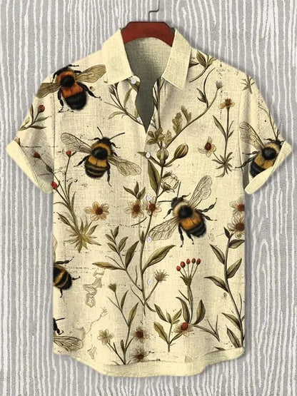 Men's Cat Graphics Shirts Short Sleeved Button Down Lapel Shirt For Summer Oversized Tops Vacation Casual Hawaiian Shirts Good Vibrations