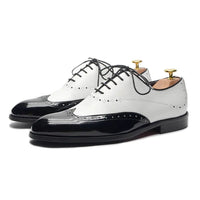 Formal Oxfords Shoes for Men White Black Real Cow Patent Leather Business Lace-up Wingtip Toe Brogue Wedding Mens Dress Shoes Good Vibrations