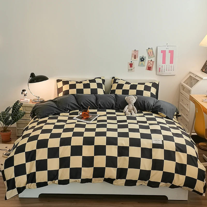 Checkerboard Bedding Comforter Set with Pillowcase bed sheet Single Full Size Bed Linen Duvet Cover Set Queen/King Double Single Good Vibrations