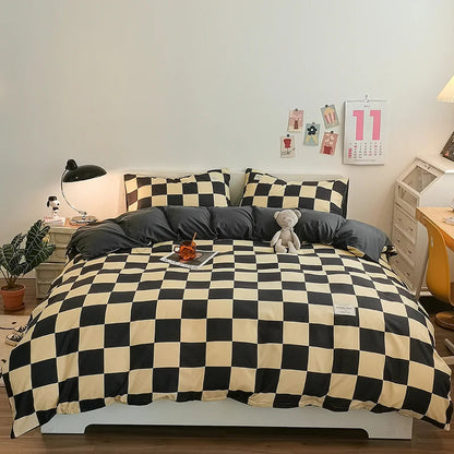 Checkerboard Bedding Comforter Set with Pillowcase bed sheet Single Full Size Bed Linen Duvet Cover Set Queen/King Double Single Good Vibrations