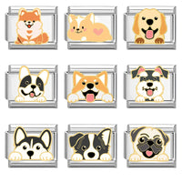 Cartoon Charm Teddy Corgi Shiba Inu Pet Dog Italian Charm Links Fit 9mm Bracelet Stainless Steel DIY Jewelry Making Wholesale Good Vibrations