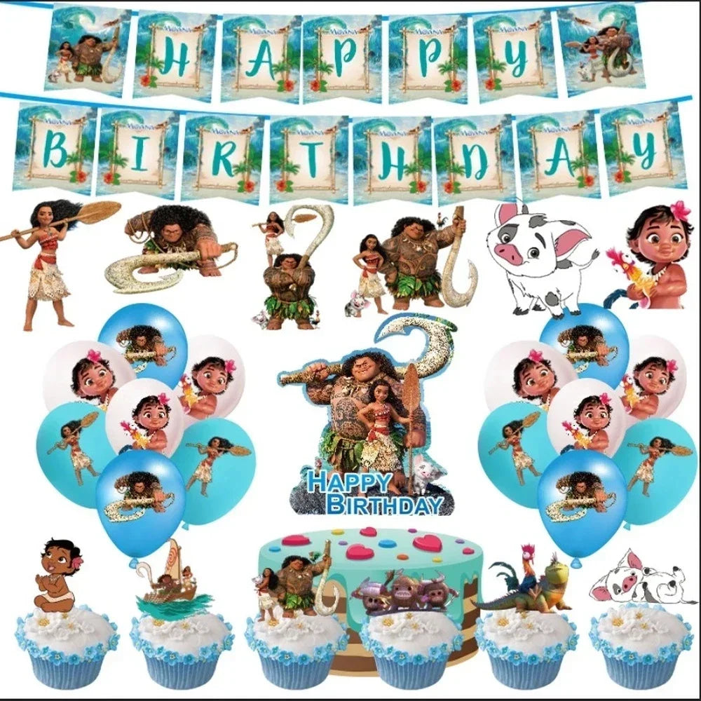 New MINISO Moana Theme Children Birthday Party Disposable Tableware Cup Plate Flag Kids Girls Wedding Party Decoration Supplies Good Vibrations