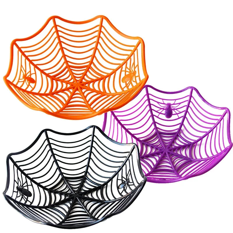 Halloween Decoration Black Spider Web Bowl Fruit Plate Candy Biscuit Package Basket Bowl Trick or Treat Halloween Party Supplies Good Vibrations