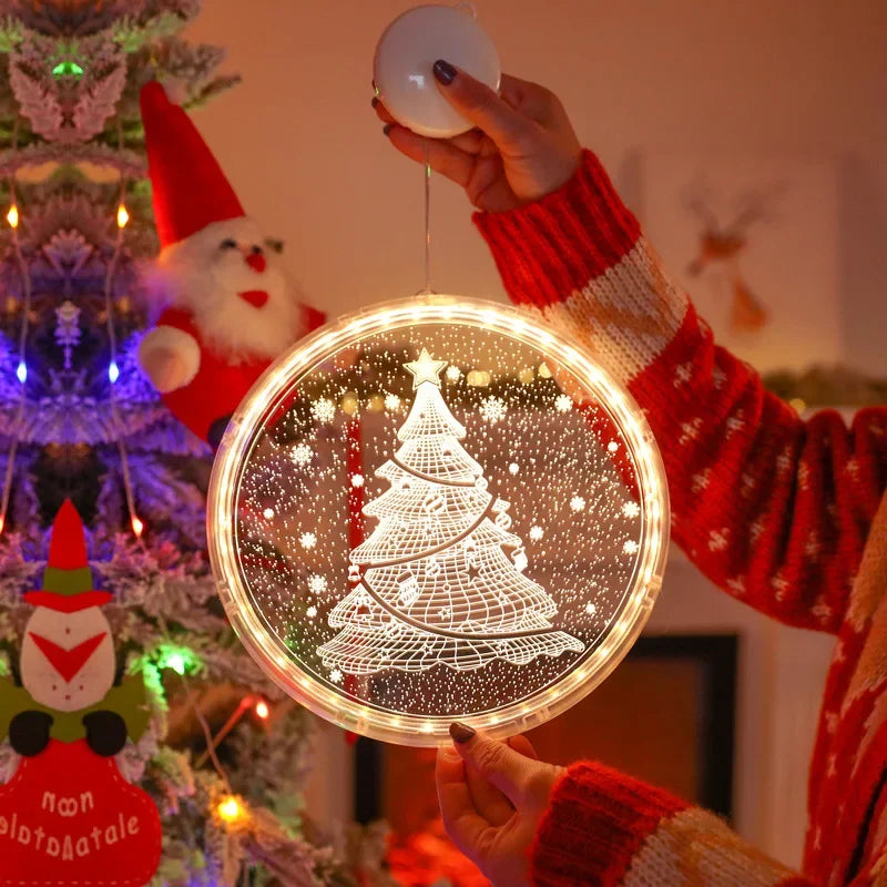 Merry Christmas LED Fairy Lights Santa Claus Elk Living Doors Windows Decoration New Year Gift 2025 Christmas Tree Hanging Light Good Vibrations