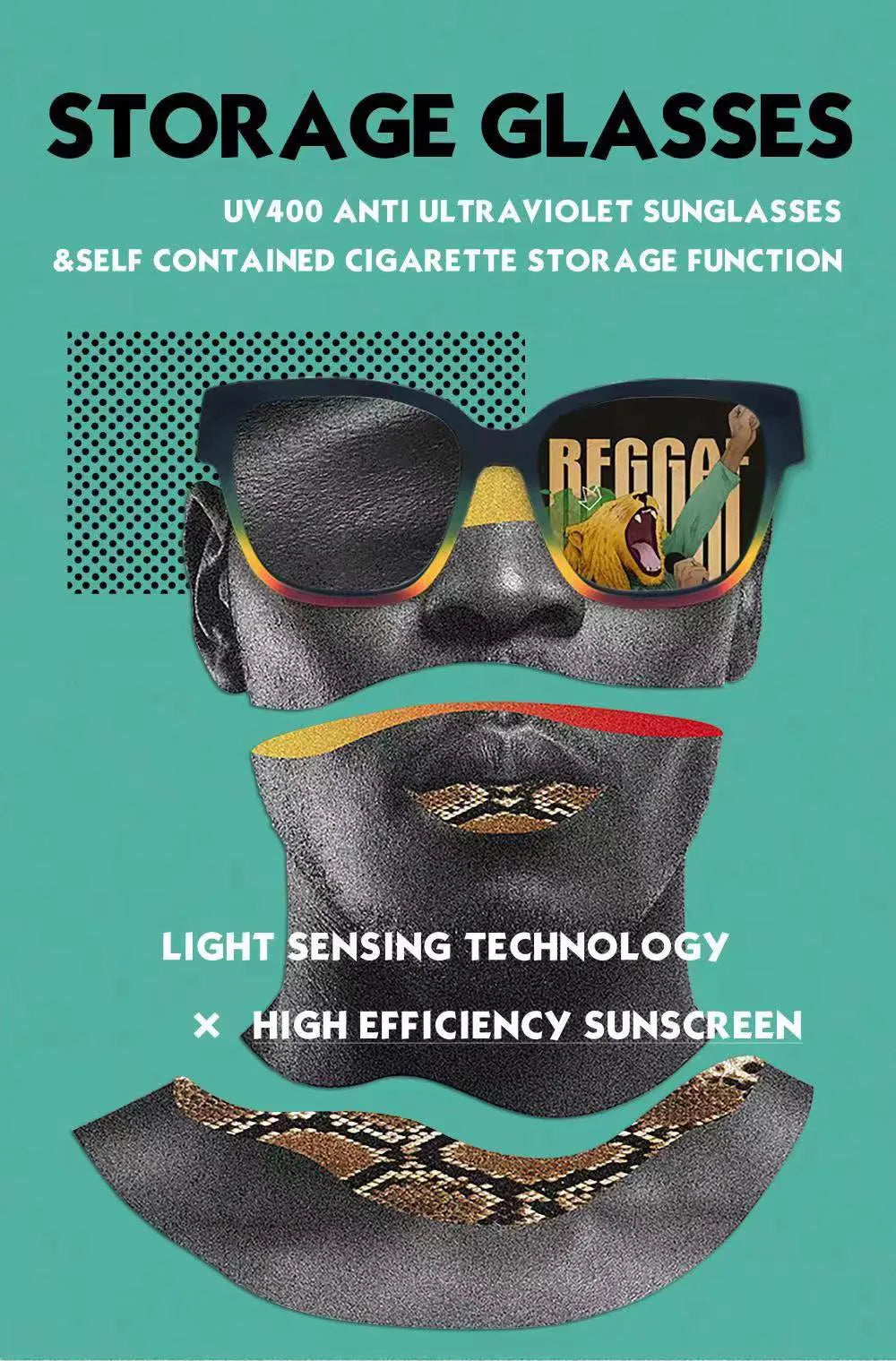 MOONSHADE Sunglasses Hidden Horn Tube Storage Removable Rolling Paper Glasses Holder Cigarette Case for Smoking Cool Gadget Good Vibrations