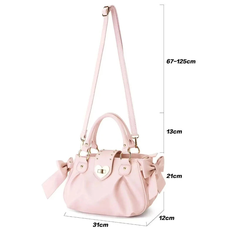 Harajuku Bow Pink Hand Bag Purse Women Japanese Style Soft Casual Crossbody Bag Ladies Sweet Cute Large Capacity Shoulder Bags Good Vibrations