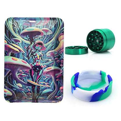 18cmx12.5cm Herb Tobacco Rolling Tray Set Silicone Ashtray Ash Tray 40mm Metal Herbal Grinder Kit Smoking Accessories Good Vibrations Adult Super Store