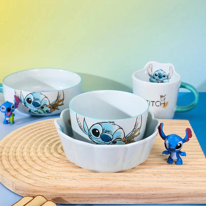 Stitch Kawaii Anime Cartoon Peripheral Ceramic Exquisite Tableware High Temperature Resistant Chopsticks Set 4.5 Inch Bowl Good Vibrations