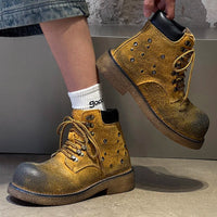 Boots Men High Top Boots High Quality Women Leather Shoes Fashion Outdoor Sneakers Men Lace Up Non-Slip Ankle Boots for Couple Good Vibrations