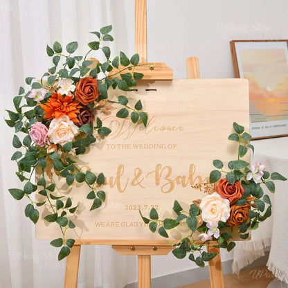 2pcs Wedding Arch Flowers Artificial Flowers Floral Garland for Bridal Shower Ceremony Welcome Sign Backdrop Stand Decorations Good Vibrations