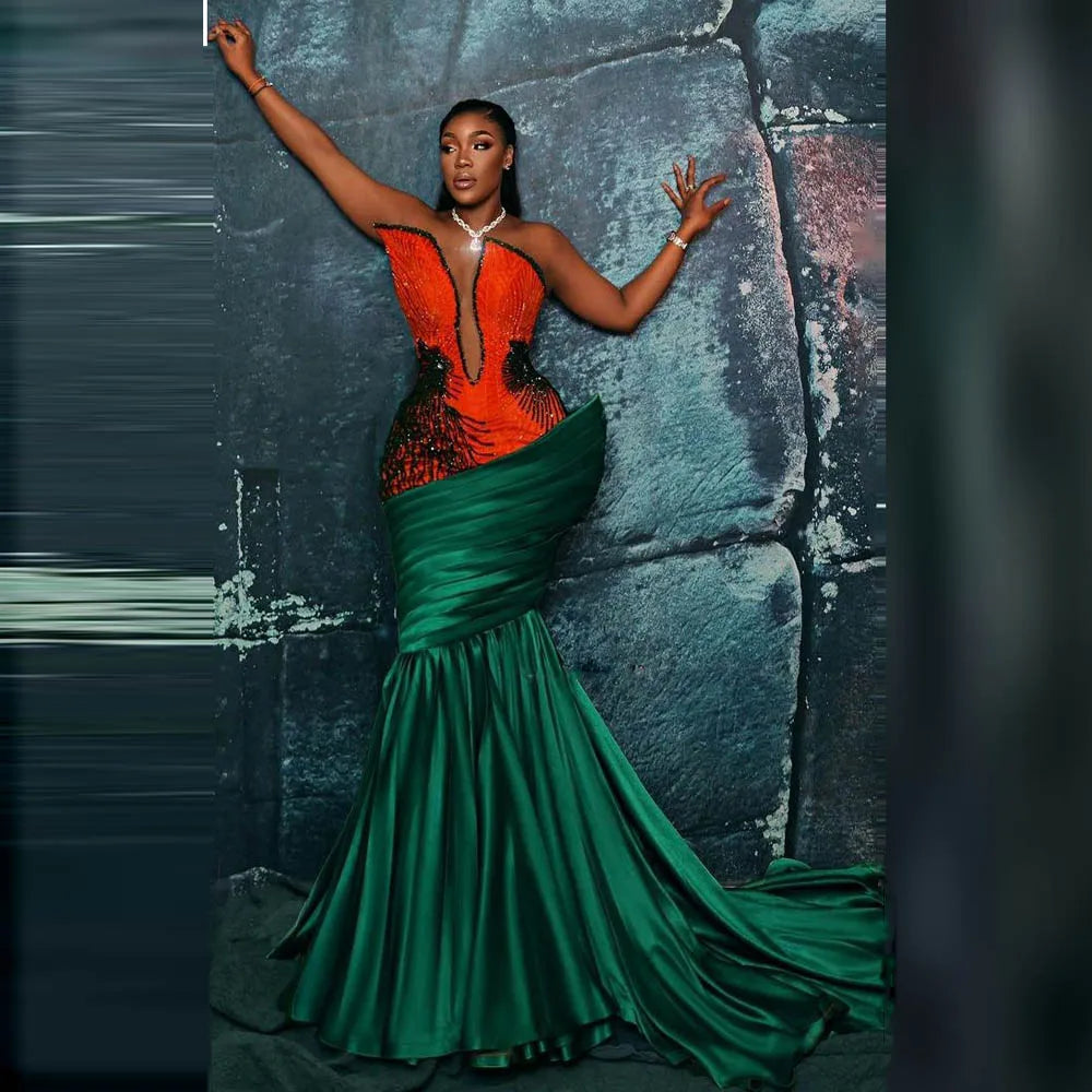 Major Beads Mermaid Prom Dresses Sweetheart Draped African Women Formal Occasion Prom Dress Long robes de soirée Good Vibrations
