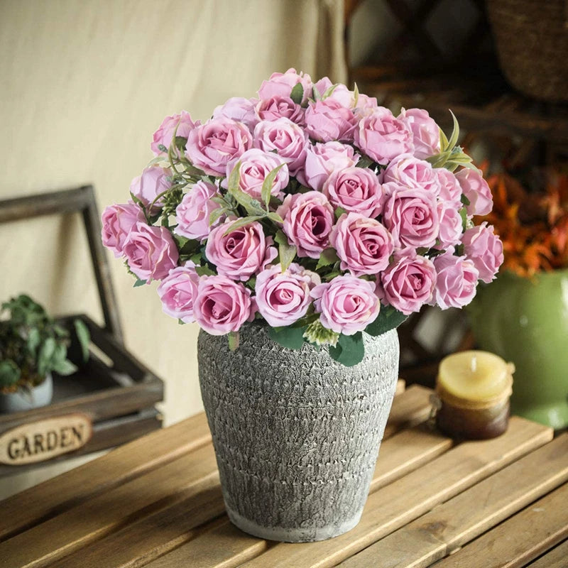 10 Heads Artificial Flowers Scrapbooking Silk Roses Christmas Wedding Party Bouquet Household Products Vases for Home Decoration Good Vibrations