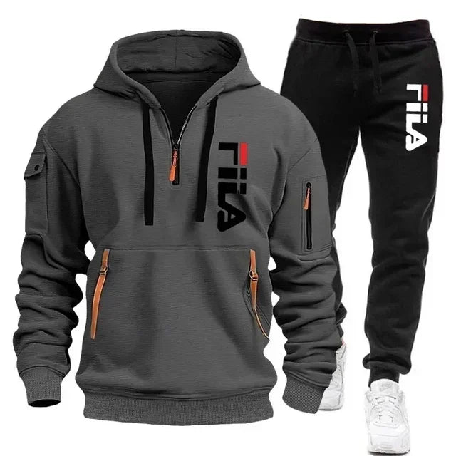 Spring and Autumn street new men's zipper hoodie + pants two-piece set, outdoor multi-pocket men's casual pullover sports suit Good Vibrations