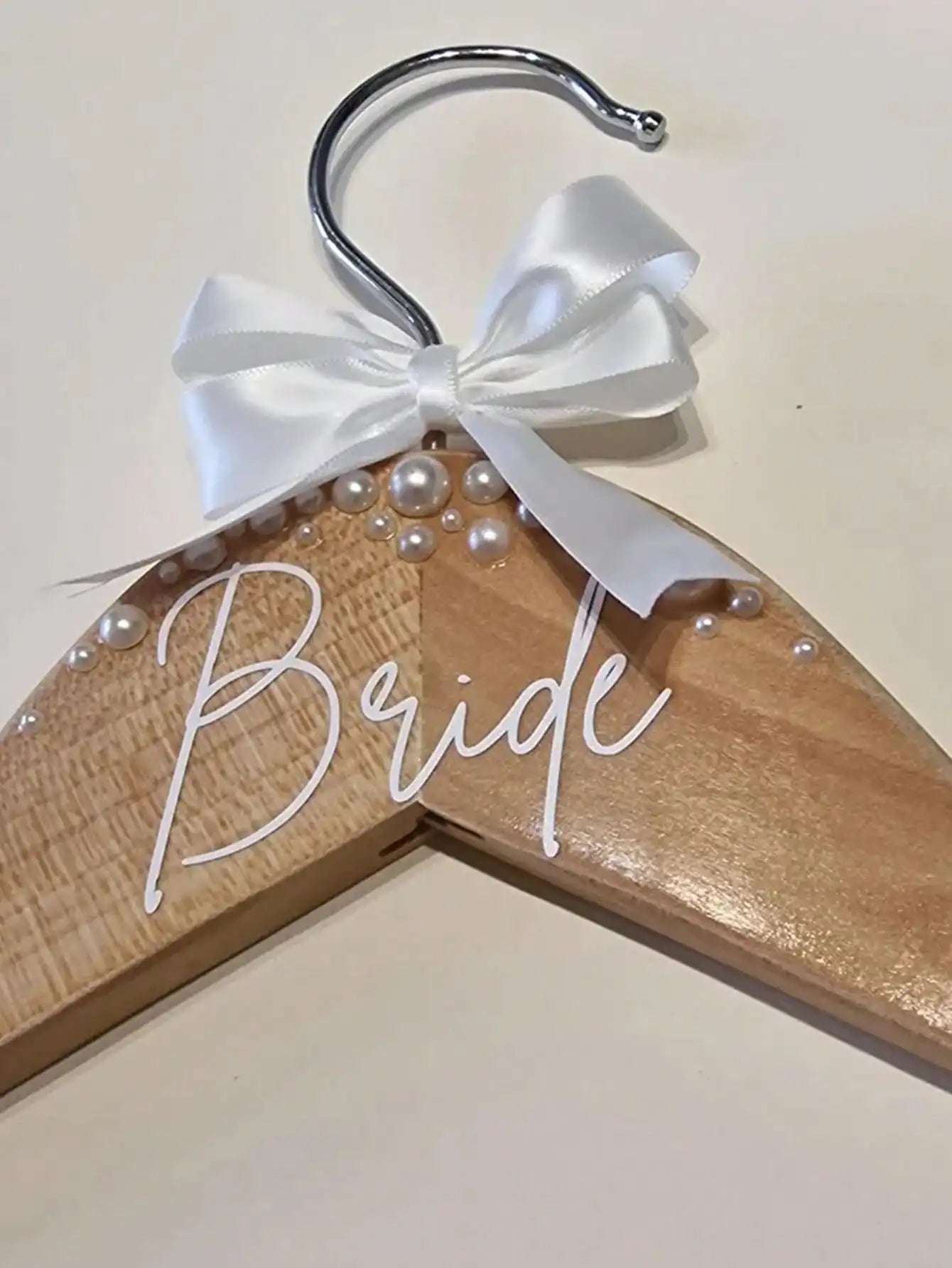 Wooden Bride  Hanger Faux Pearl Elegant Wedding Decor Ideal Gift Clothes Hanger With Ribbon For Wedding Dresses Suits Wedding Good Vibrations