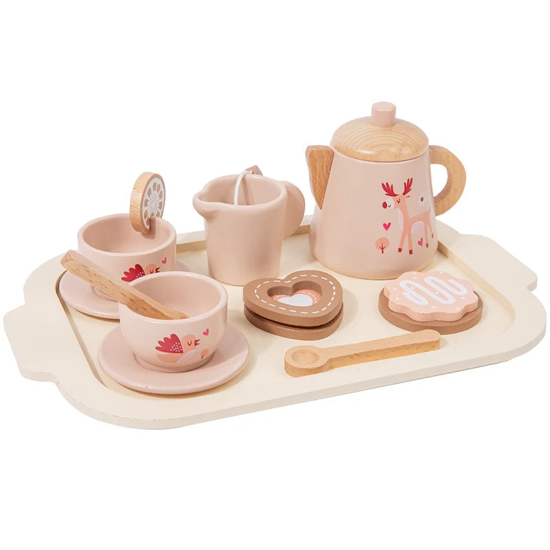 Afternoon Tea Set Wooden Toy Pretend Play Food Learning Role Play Game Early Educational Toys for Toddlers Girls Boys Kids Gifts Good Vibrations