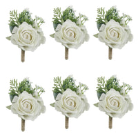 Boutonnieres Flowers Artificial Roses Silk White Ivory Corsage Buttonhole Groomsmen Boutonniere for Men Wedding Accessories Good Vibrations