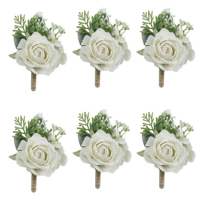 Boutonnieres Flowers Artificial Roses Silk White Ivory Corsage Buttonhole Groomsmen Boutonniere for Men Wedding Accessories Good Vibrations